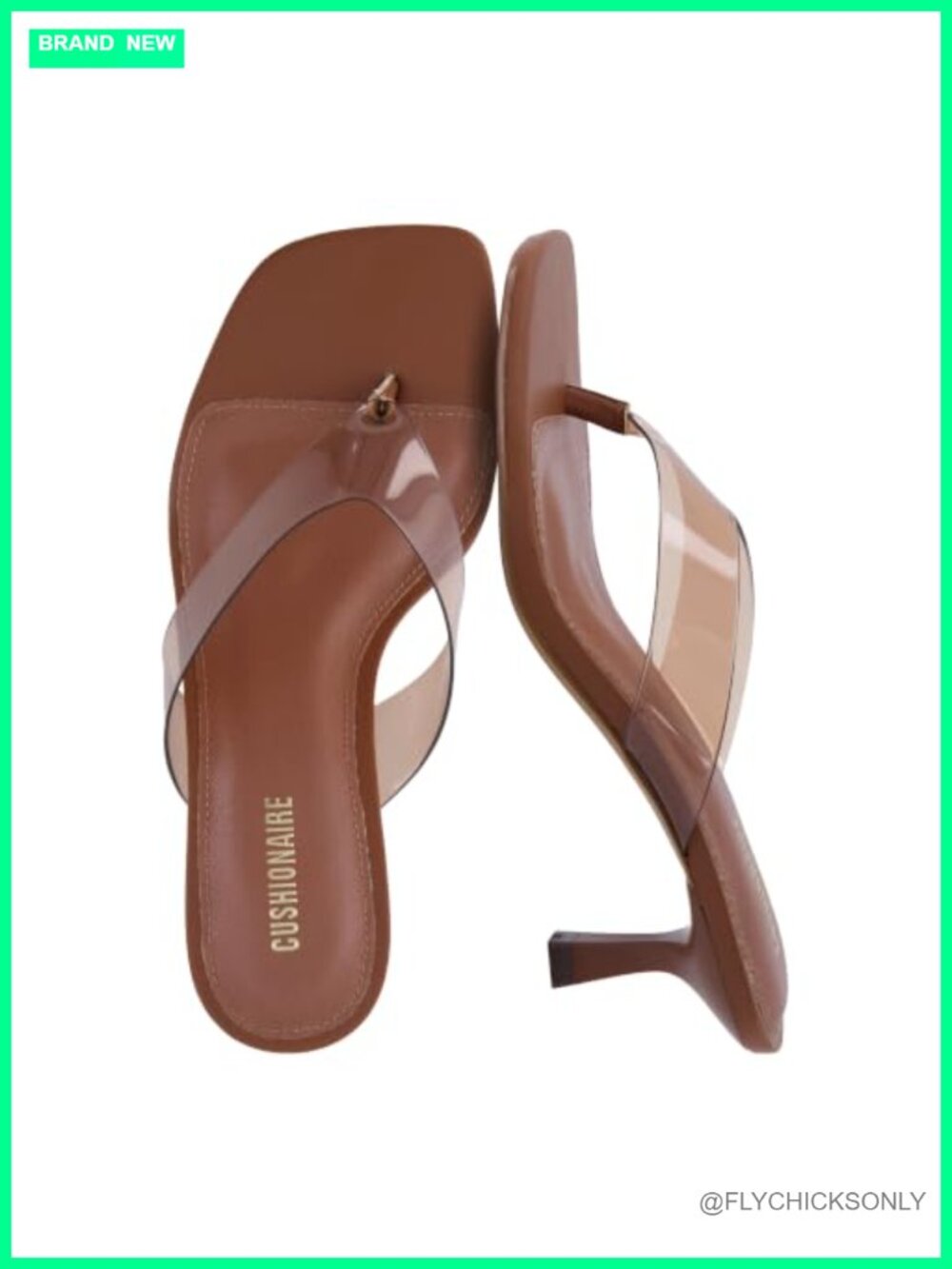 CUSHIONAIRE Mezzo Clear Strap Kitten Heel Square Toe Thong Sandals Memory Foam